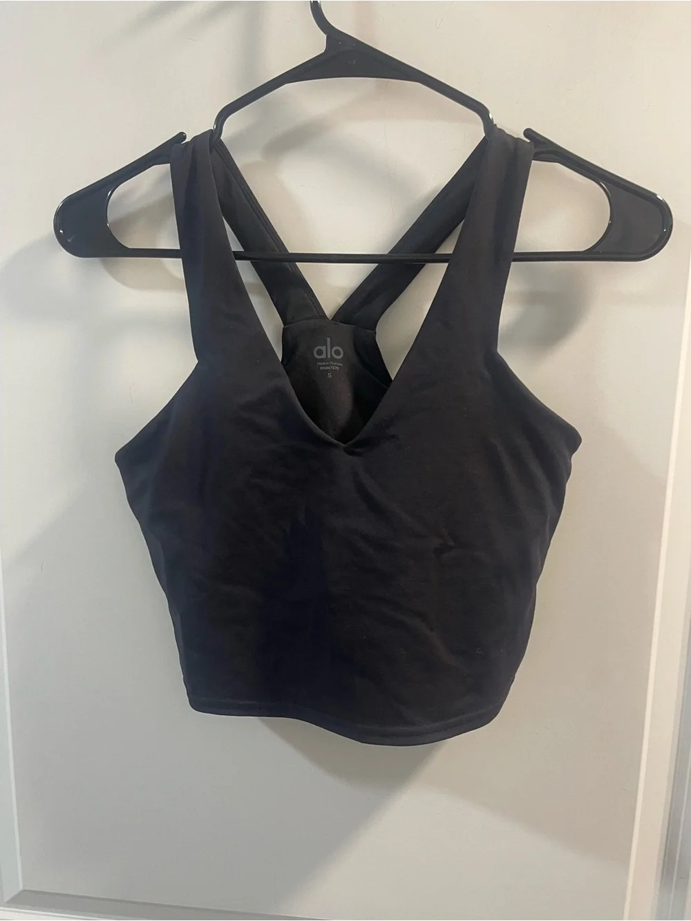 ALO Yoga Black Cropped V-Neck Cross-Back Tank